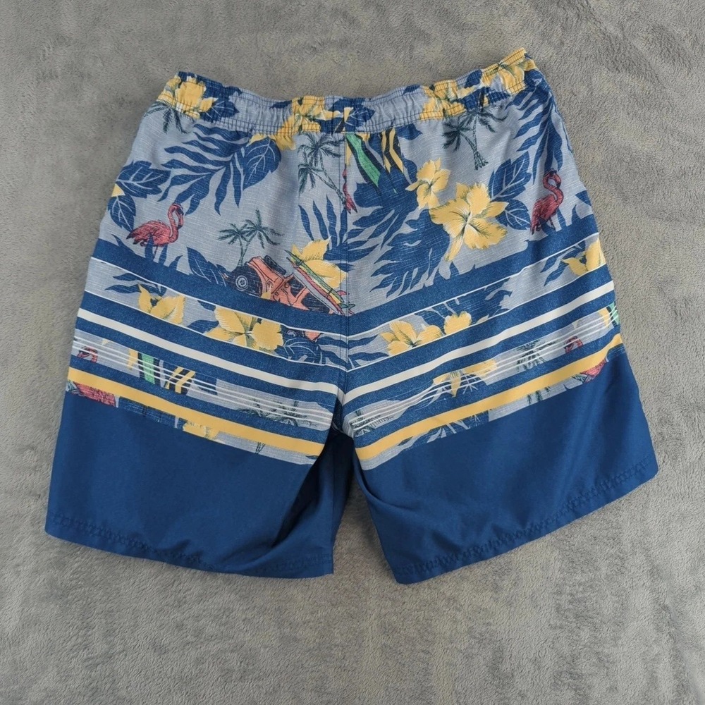 IZOD Saltwater Swim Trunks Mens XL Blue Tropical Floral Flamingo Surf Lined - Picture 2 of 11